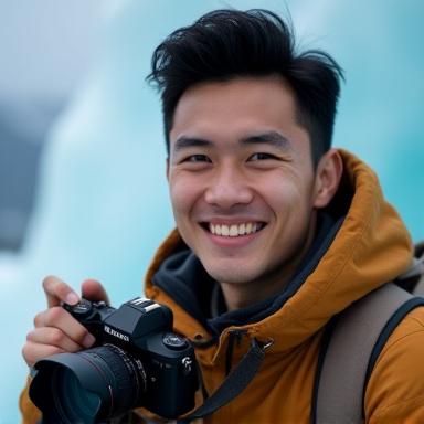 Headshot of Liam Chen, a young man with a camera, smiling.